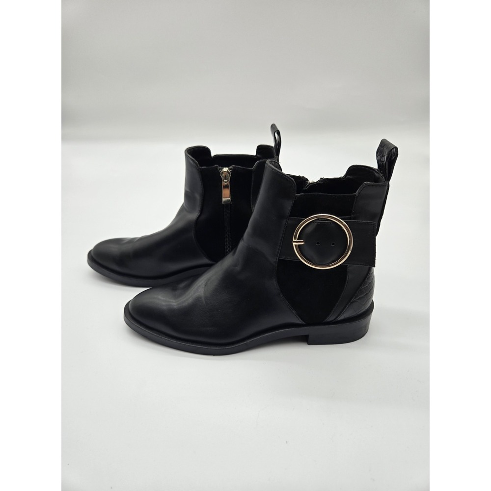 Zara Trafaluc Womens Black Ankle Boots Gold Buckle Cutout EU 36 US 6 7173/201